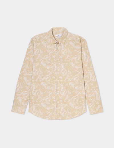 Chemise ajustée col français beige homme