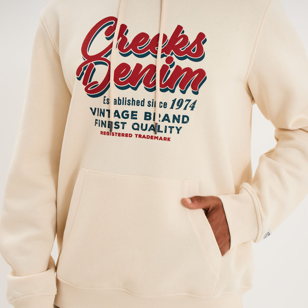 Sweat hoodie 1 poche ecru homme