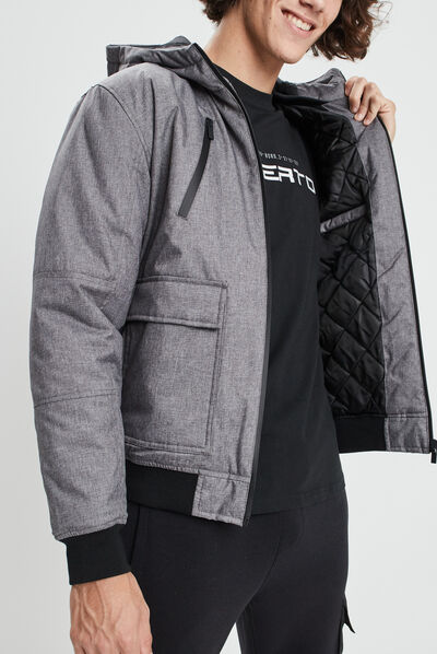 Blouson droit à capuche gris homme