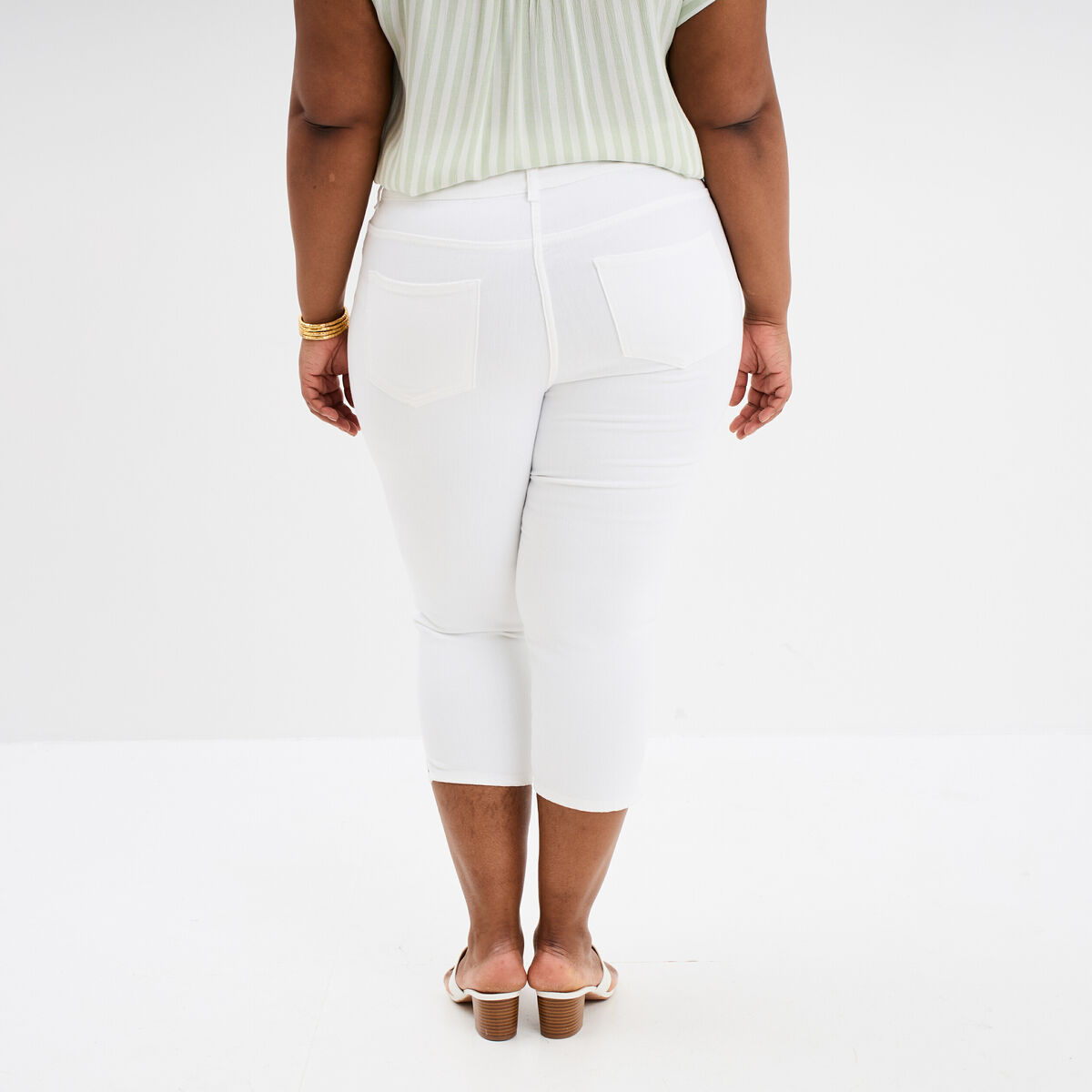Pantalon corsaire skinny taille haute blanc femme grande taille