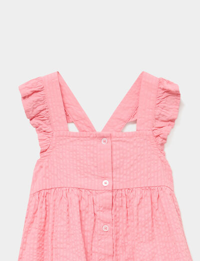 Robe bretelles &agrave; volants coton rose b&eacute;b&eacute; fille