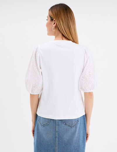 T-shirt coton manches broderie anglaise blanc femme
