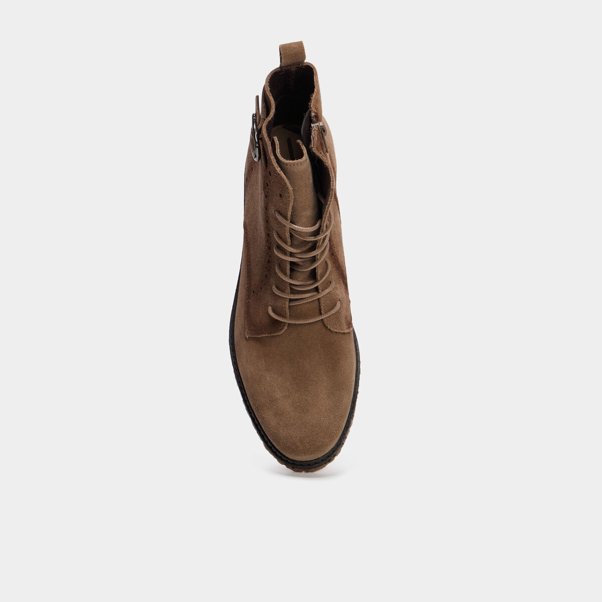 Boots zippées à lacets en cuir marron femme