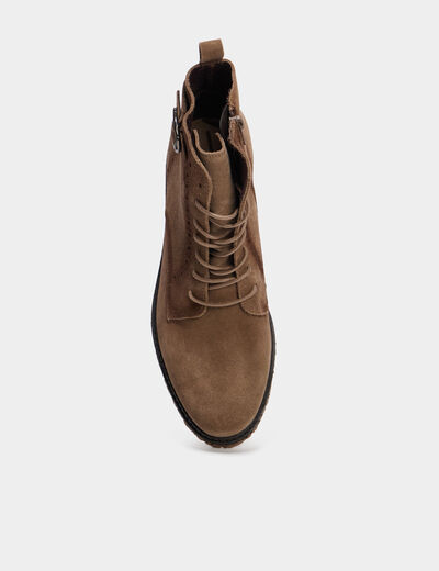 Boots zipp&eacute;es &agrave; lacets en cuir marron femme