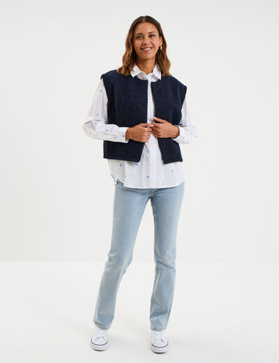 Chemise droite brod&eacute;e coton blanc femme