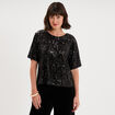 T-shirt &agrave; sequins manches courtes noir femme