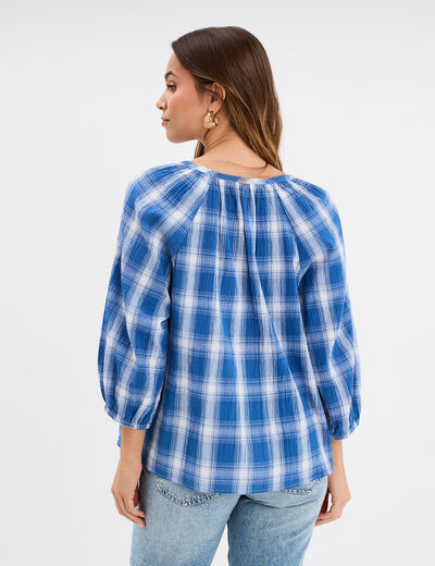 Blouse manches 3/4 ballons coton Creeks bleu femme