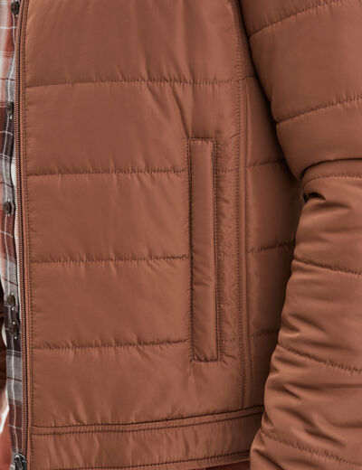 Blouson court zippé col montant marron homme
