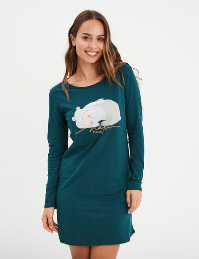 Chemise de nuit manches longues coton vert foncé femme