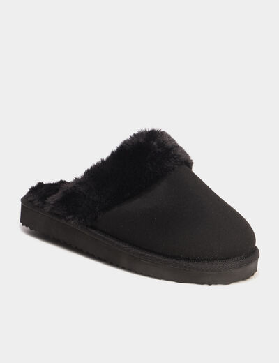 Chaussons mules fourr&eacute;s noir femme