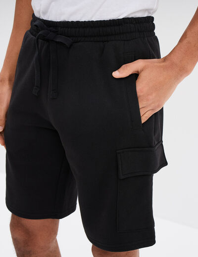Bermuda cargo molleton taille &eacute;lastiqu&eacute;e noir homme