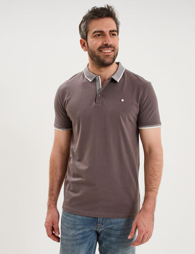 Polo slim manches courtes stretch gris fonc&eacute; homme