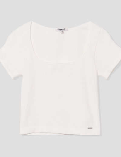 T-shirt cropped encolure carrée Creeks blanc femme