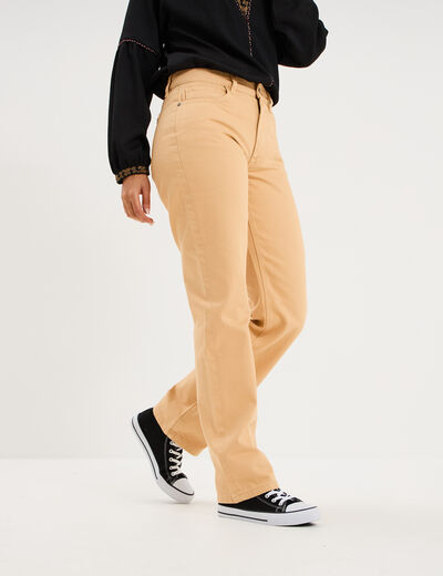 Pantalon droit coton beige femme