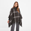 Poncho à col roulé bords à franges fines gris foncé femme