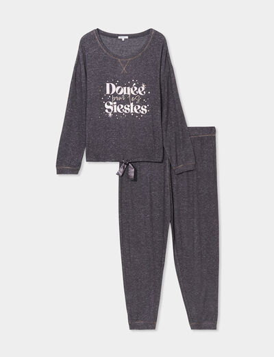 Ensemble pyjama manches longues 2 pièces gris foncé femme grande taille
