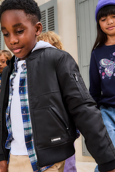 Blouson droit à capuche noir garçon