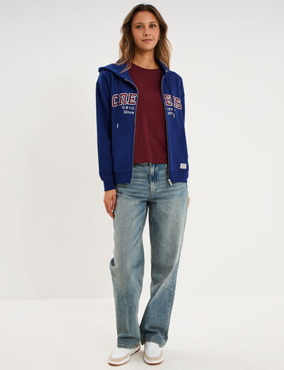 Sweat zipp&eacute; &agrave; capuche bleu fonc&eacute; femme