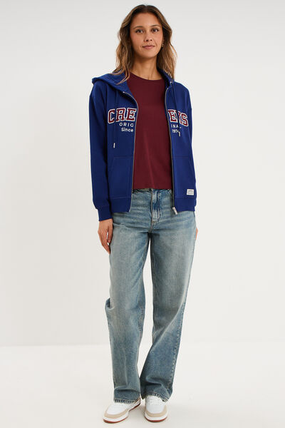 Sweat zipp&eacute; &agrave; capuche bleu fonc&eacute; femme