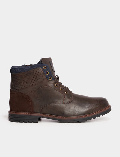 Bottines zipp&eacute;es et crant&eacute;es marron homme