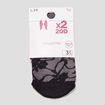 Lot 2 paires socquettes fantaisie 20D noir femme