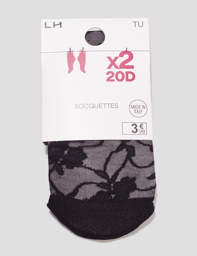 Lot 2 paires socquettes fantaisie 20D noir femme