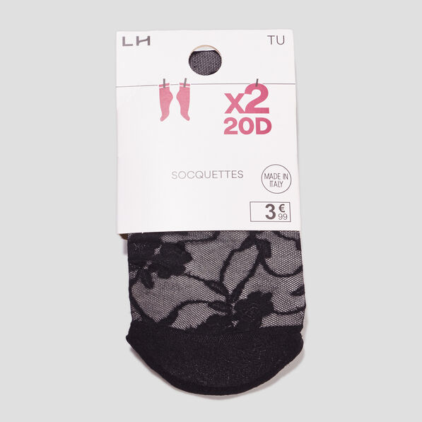 lot 2 paires socquettes fantaisie 20d noir femme Lot 2 paires socquettes fantaisie 20D noir femme