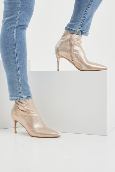 Bottines bouts pointus talons aiguilles jaune or femme