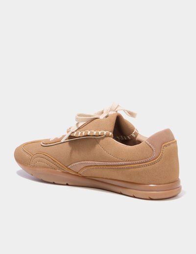 Tennis su&eacute;dine languettes amovibles marron femme