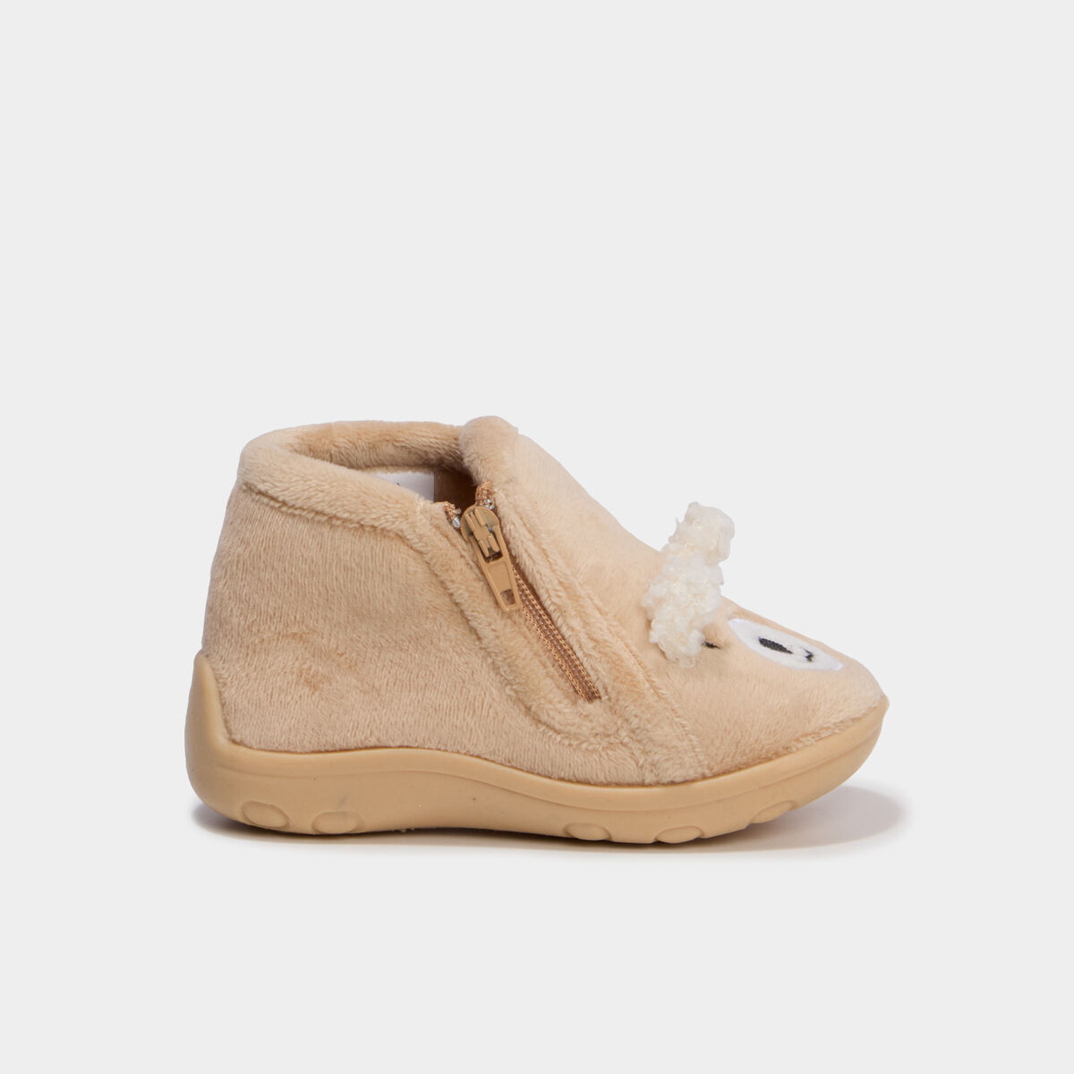 Chaussons botillons effet velours marron clair b&eacute;b&eacute; gar&ccedil;on