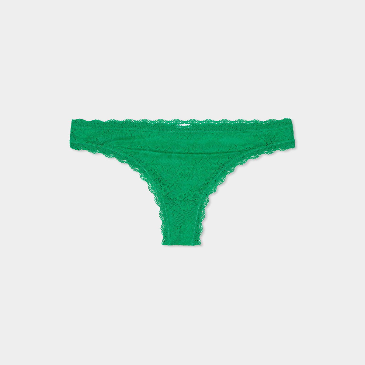 Tanga en dentelle doublure coton vert menthe femme