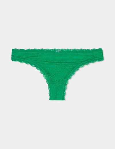 Tanga en dentelle doublure coton vert menthe femme