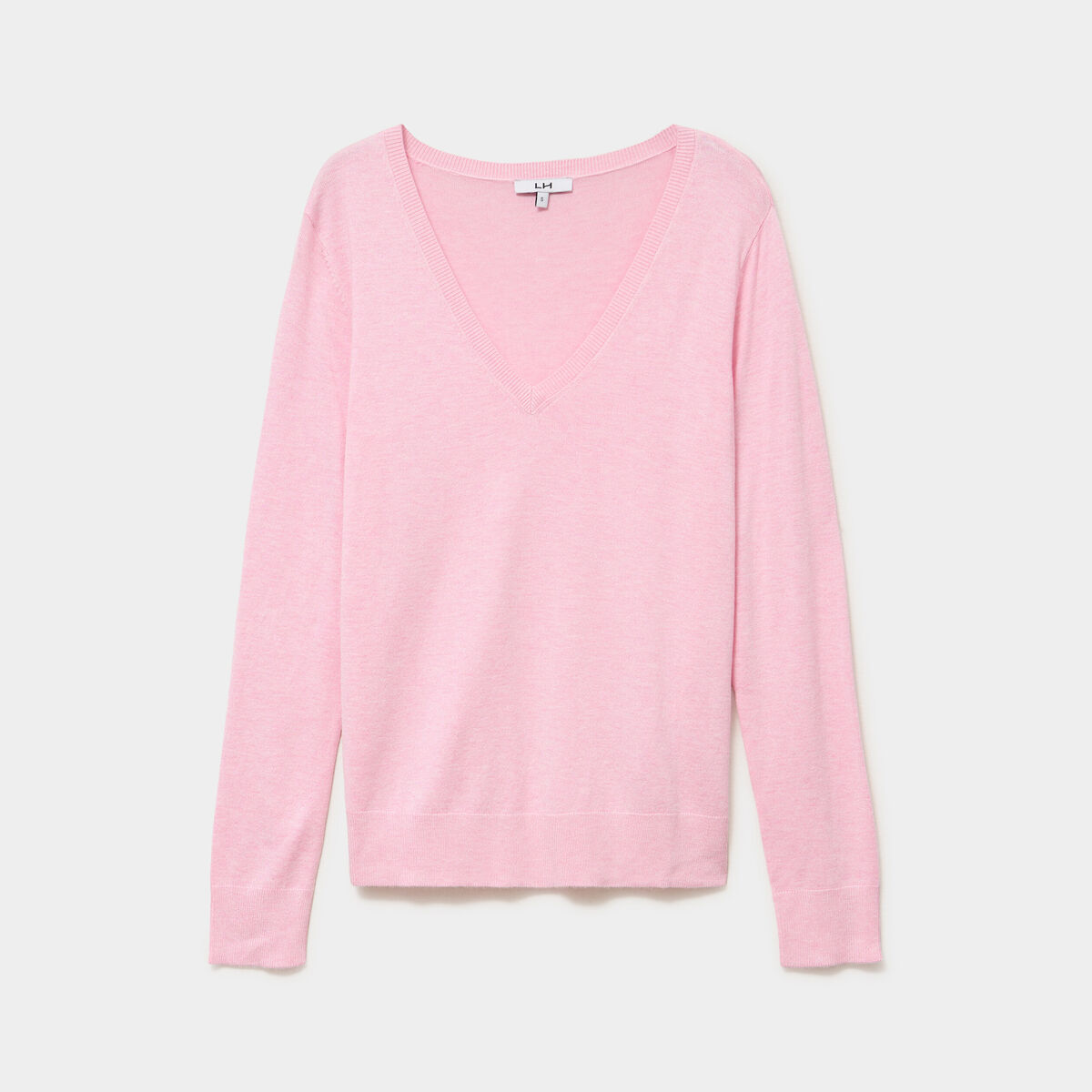 Pull col en V manches longues rose clair femme