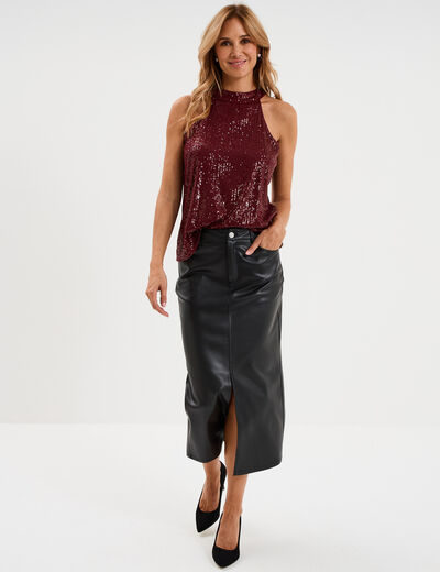 D&eacute;bardeur sequins et encolure am&eacute;ricain rouge fonc&eacute; femme