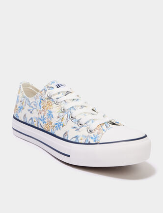 Tennis basses en toile &agrave; lacets bleu femme
