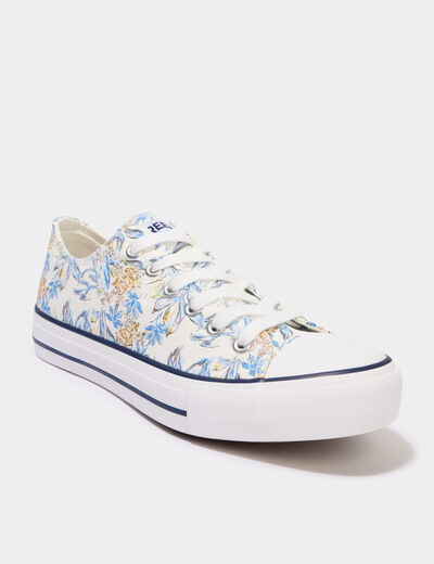 Tennis basses en toile &agrave; lacets bleu femme