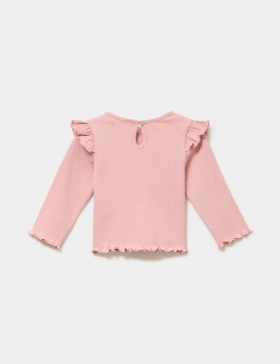 T-shirt c&ocirc;tel&eacute; volants aux &eacute;paules rose poudr&eacute;e b&eacute;b&eacute; fille