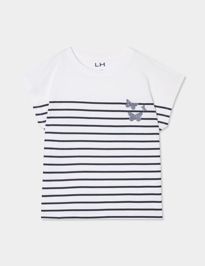 T-shirt manches courtes col rond coton ecru fille