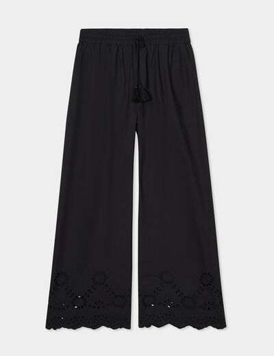 Pantalon avec broderie anglaise noir femme