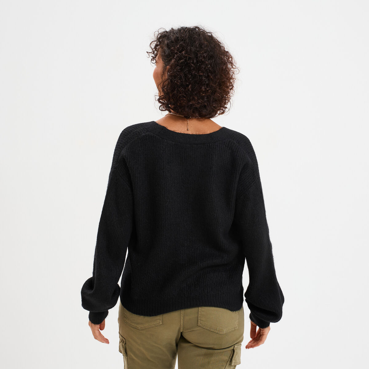 Gilet boutonné col en V noir femme