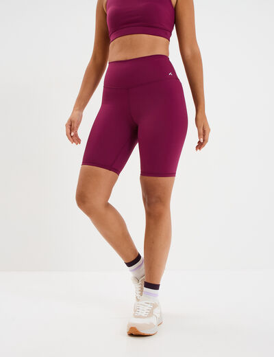 Short cycliste de sport taille haute violet fonc&eacute; femme