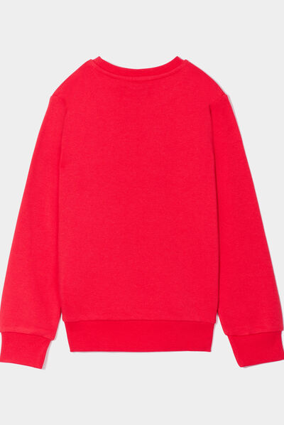 Sweat à sequins col rond coton rose cerise garçon