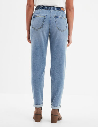 Jean droit taille élastiquée 7/8ème denim stone femme