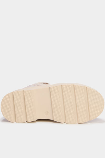 Boots fourr&eacute;es et crant&eacute;es &agrave; lacets creme fille