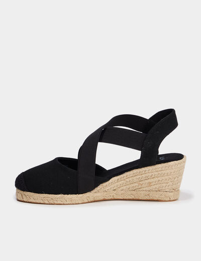 Sandales espadrilles compens&eacute;es en corde noir femme