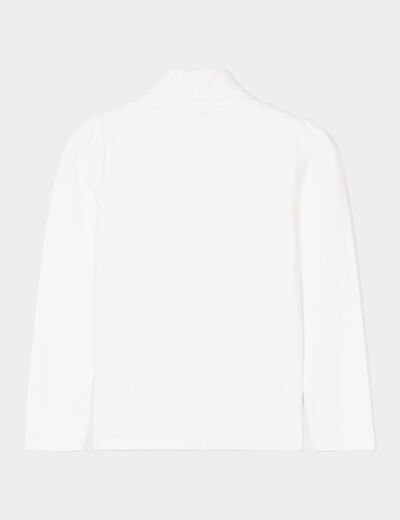 T-shirt col roulé manches longues coton ecru fille