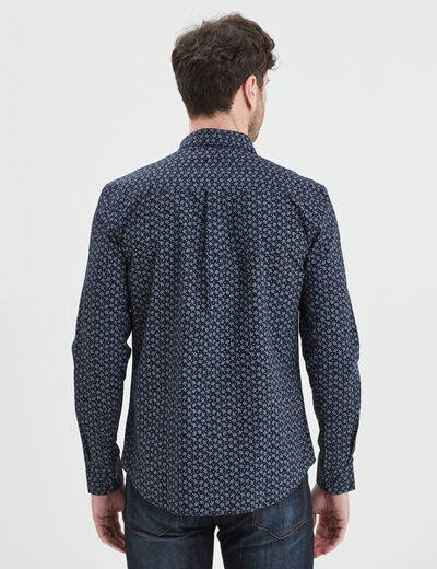 Chemise droite imprimée manches longues bleu marine homme