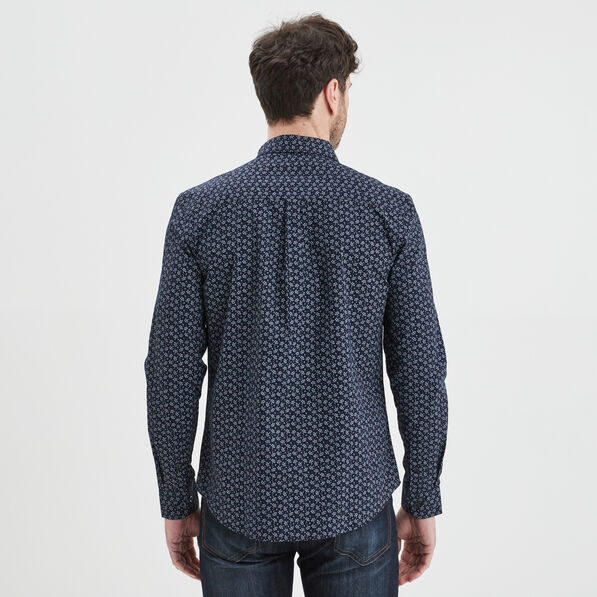 Chemise droite imprimée manches longues bleu marine homme