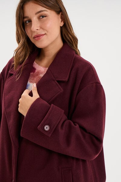 Manteau midi oversize boutonn&eacute; violet fonc&eacute; femme grande taille