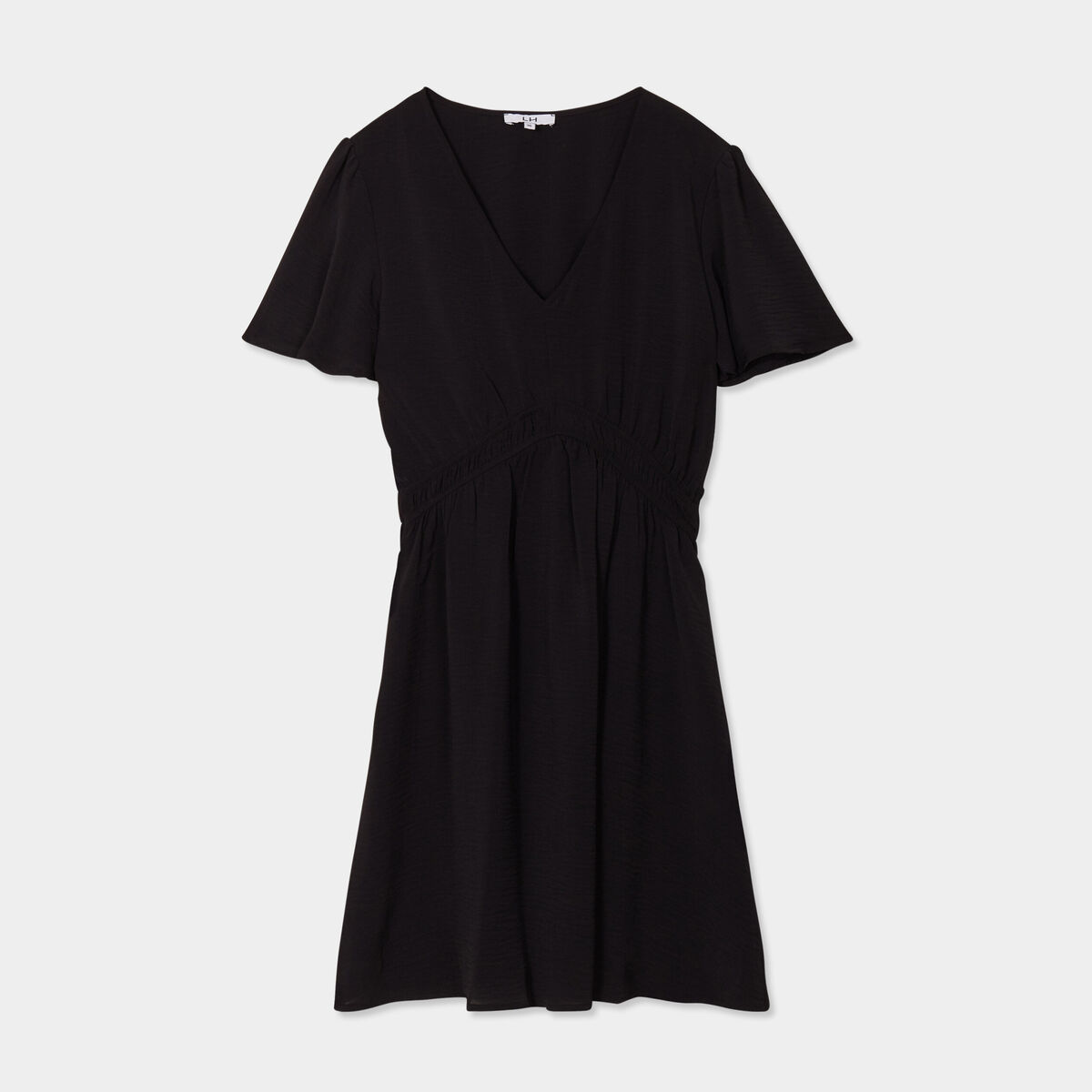 Robe évasée taille élastiquée col en V noir femme